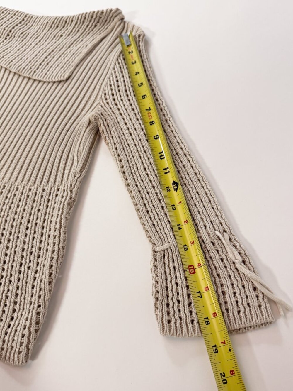 Vintage Y2K Rave Brand Beige Open Knit Cowl Neck Sweater Boho Whimsigoth Medium - Picture 9 of 11